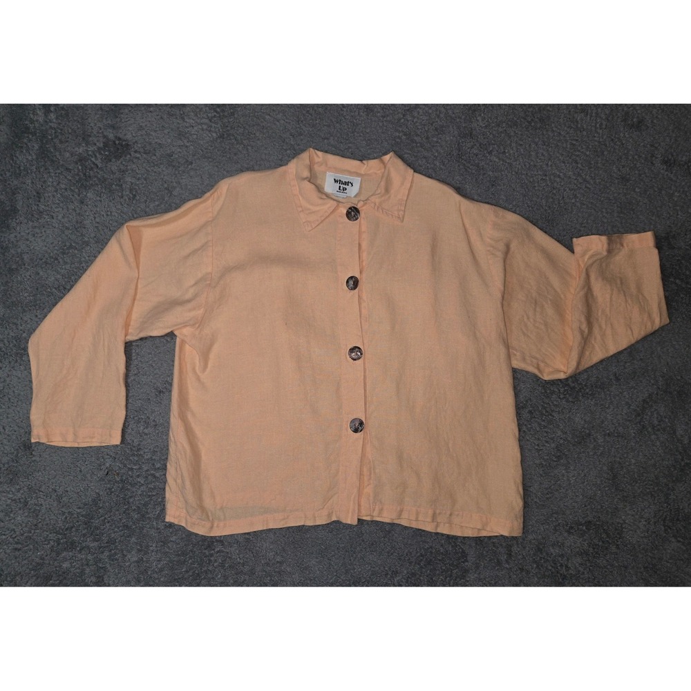 VTG What's Up Women's Blouse  Peach 100% Linen Medium Casual Lagenlook GUC